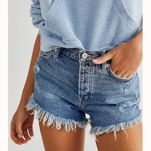 Free People High Rise Raw Hem Jean Shorts - Picture 1 of 14